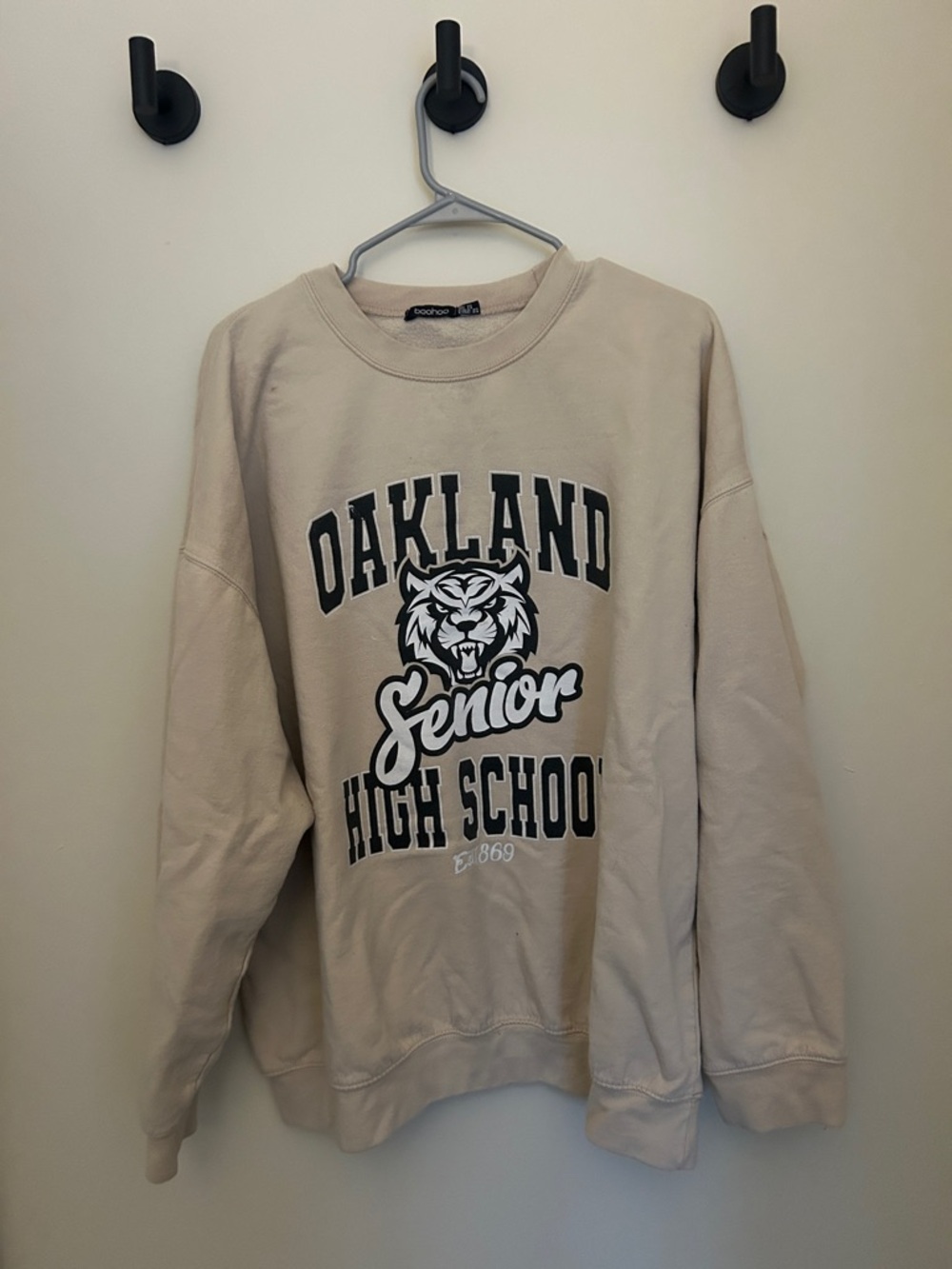 Boohoo Beige Oakland Graphic Crewneck Sweatshirt